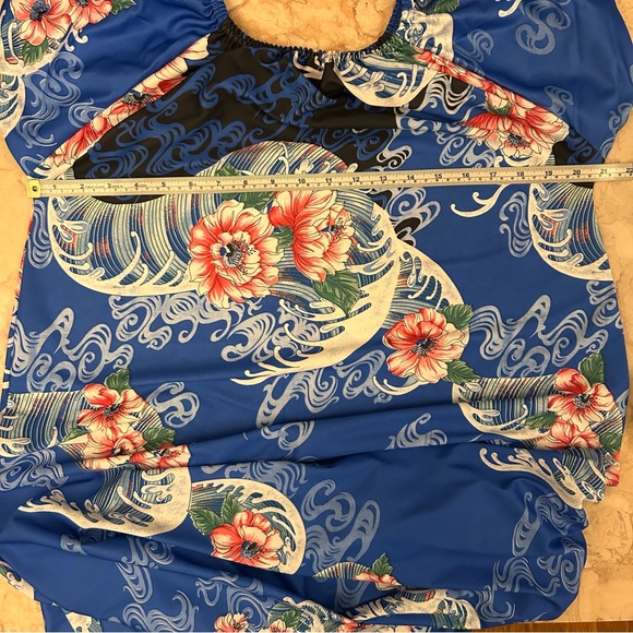 NEW Vintage 70s Sears Blue Hawaiian Print Full Length Caftan Medium Deadstock - Picture 7 of 10